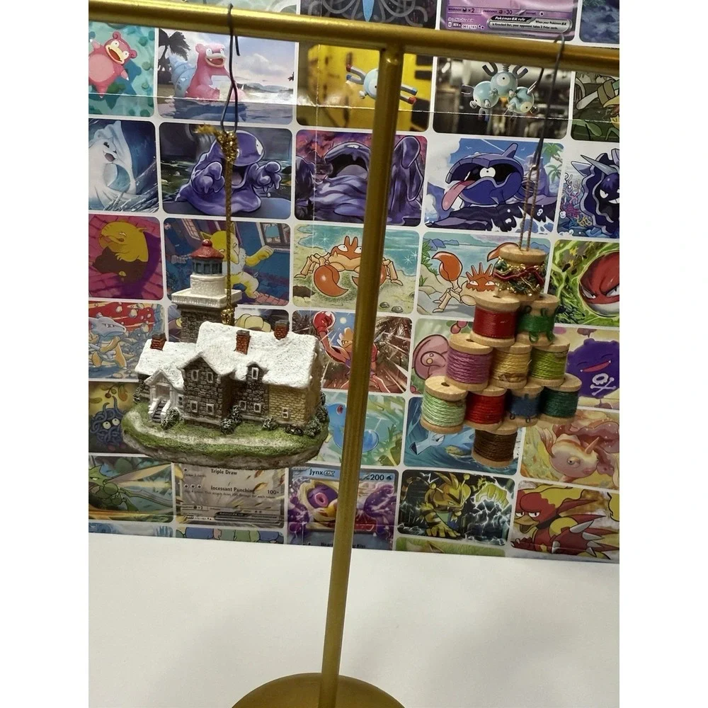Vintage Christmas Ornament‎ Lot Wooden Spool Tree & 1996 Thirty Mile Point NY